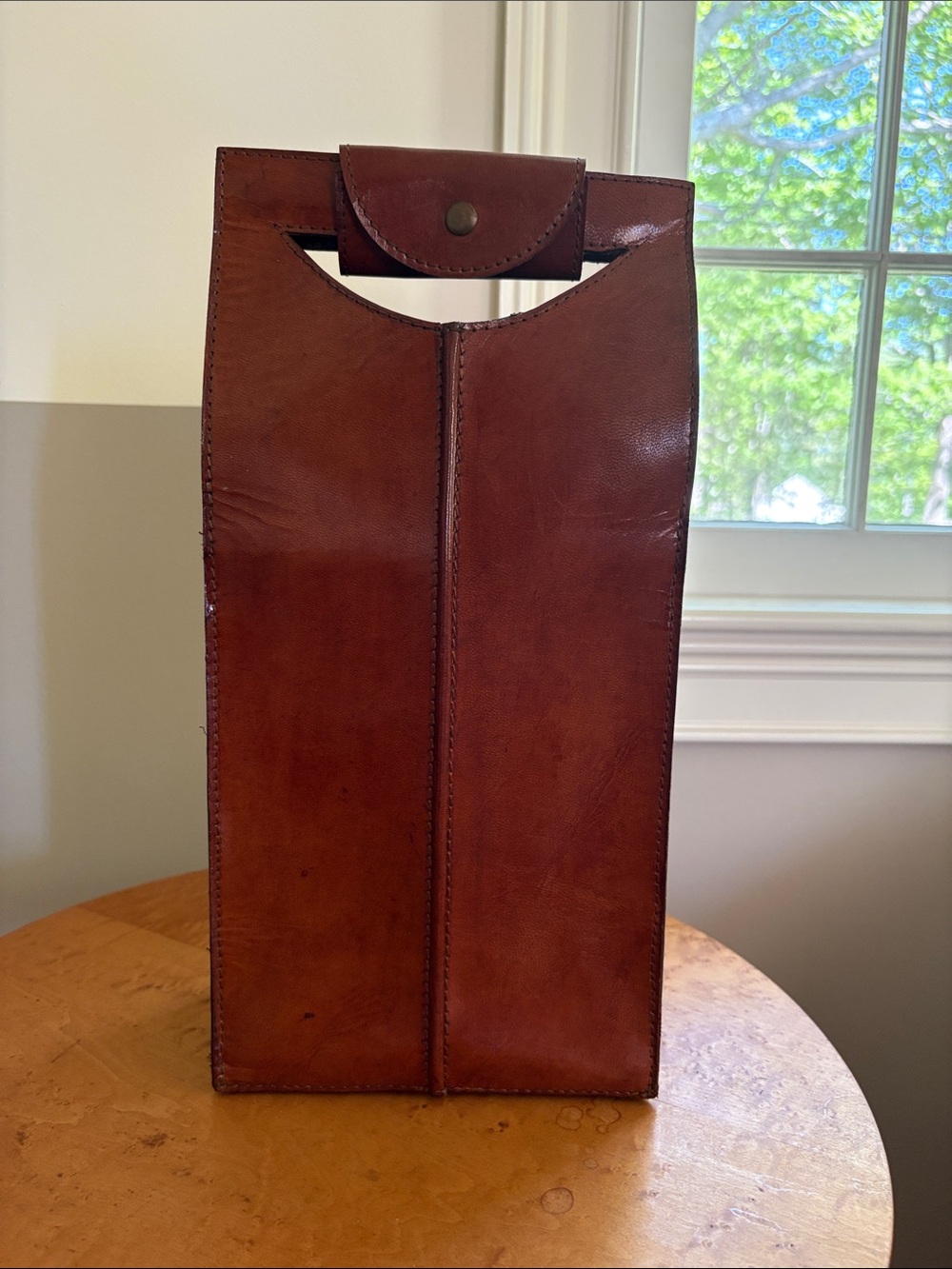 Leather Wine Carrier Tote - Brown